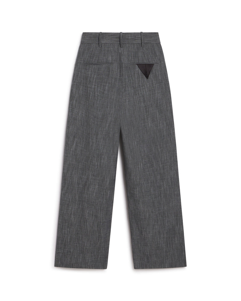 Black Melange Wool Suiting Wide Trousers - Steele + Edith