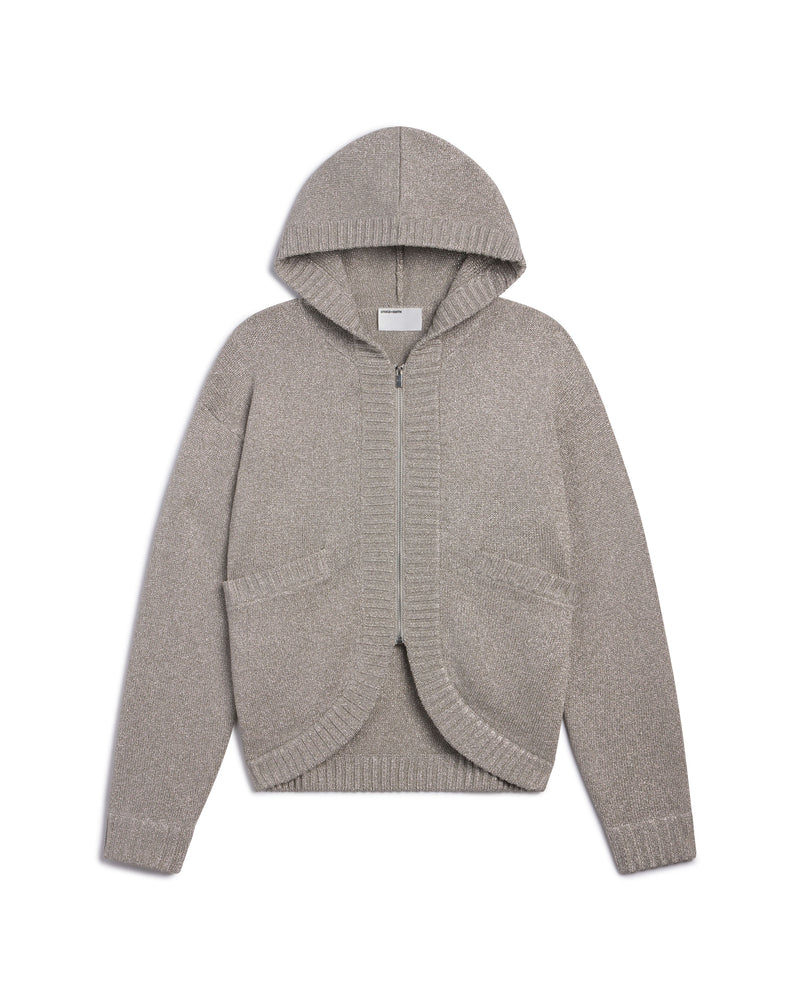 Metallic Knit Hooded Zip Sweater - Steele + Edith